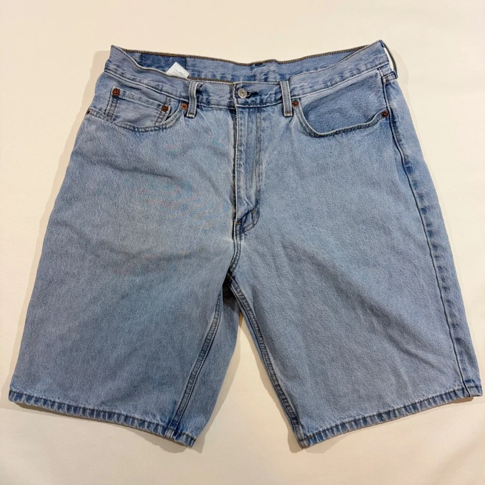 Levi's 469 Denim Shorts Mens 36 Light Wash Blue Good Loose Fit Jorts 12 Inseam